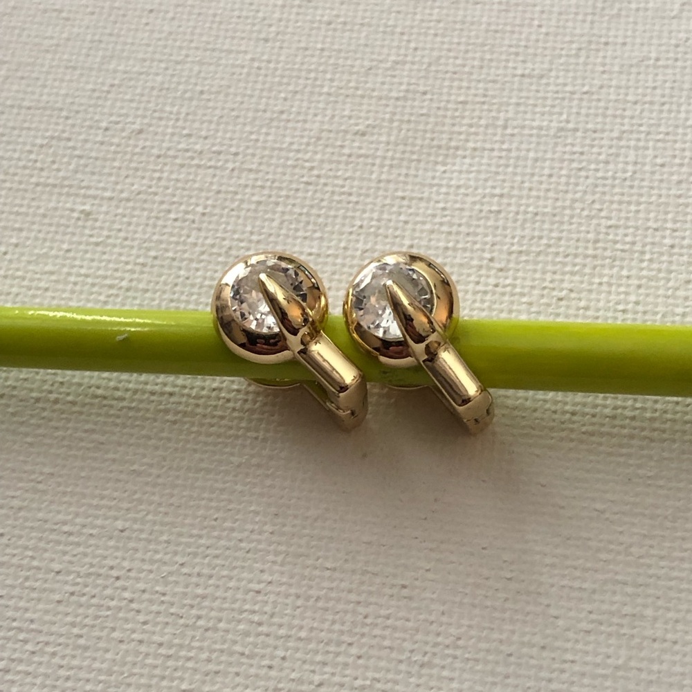 Gold Crystal Clip-On Earrings - Elegant Gold Tone with Clear Crystal